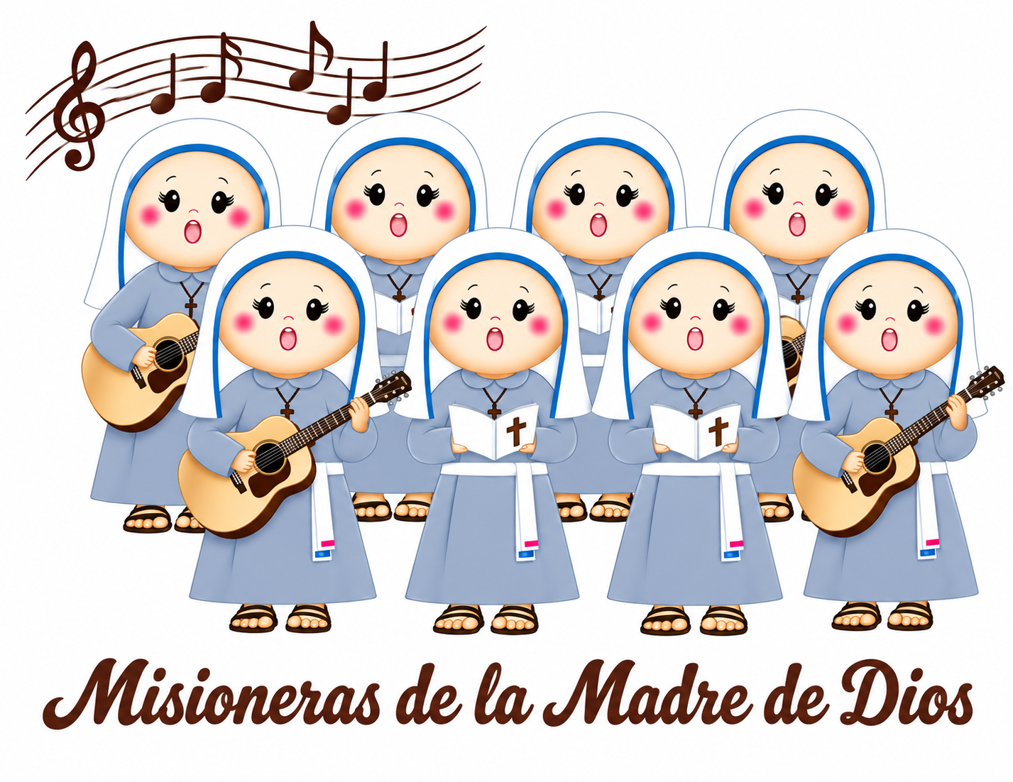 Ilustración de hermanas cantando y tocando la guitarra en comunidad