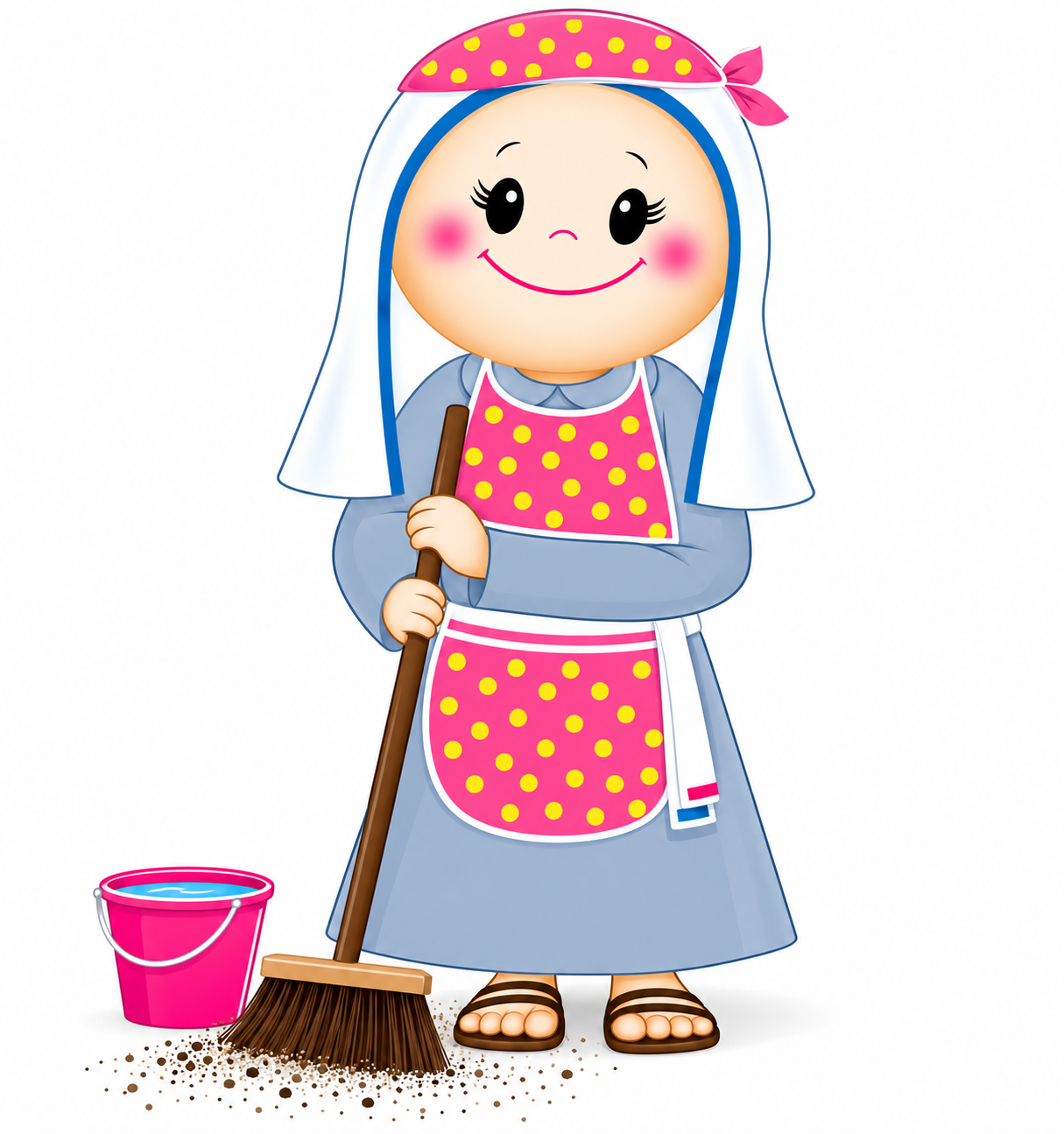 Ilustración de una hermana colaborando en las tareas de limpieza