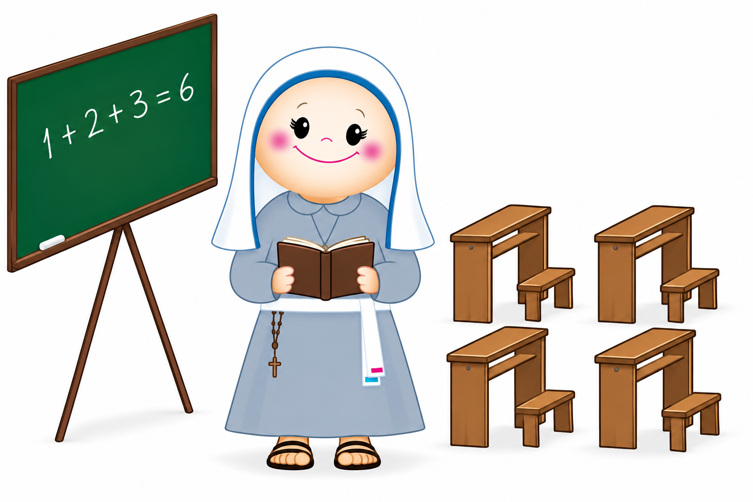 Ilustración de una hermana enseñando en un aula